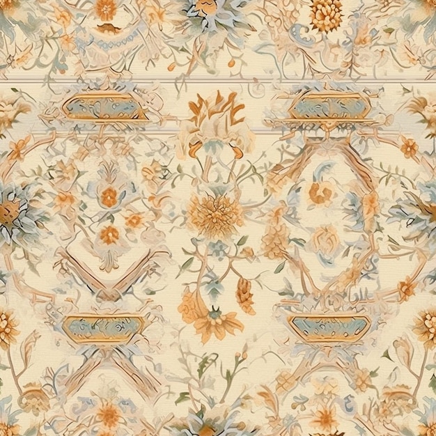 zbliżenie dywanu z kwiatowym wzorem generatywny ai
