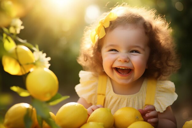 Zbliżenie dziecka jedzącego cytryny i pijącego lemoniadę na zewnątrz