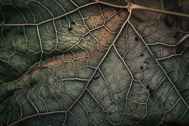 Zbliżenie eksplozji liści roślin z widocznymi skomplikowanymi żyłami i teksturą
