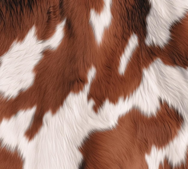 zbliżenie futra krowy z wzorem białych i brązowych plam generatywnych ai