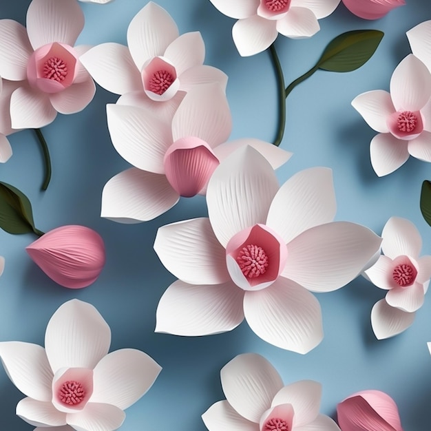Zbliżenie garstki papierowych kwiatów na niebieskiej powierzchni generatywnej ai