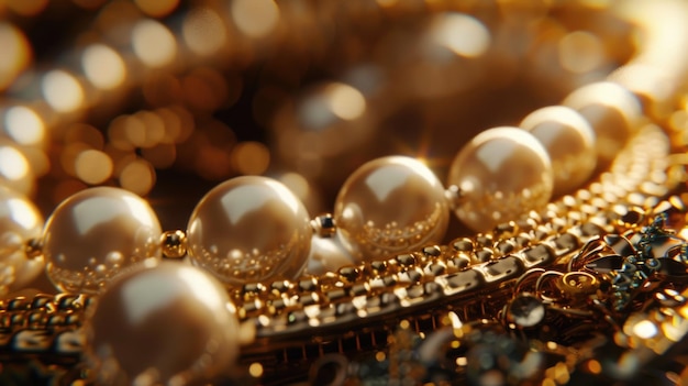 Zdjęcie zbliżenie garstki perli nadające się do koncepcji biżuterii