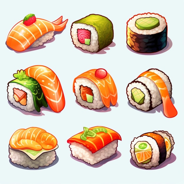 zbliżenie garstki sushi na białym tle generatywne ai