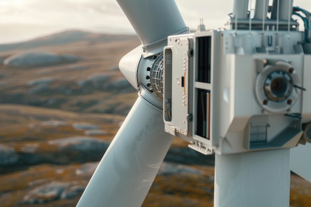 Zbliżenie generatora wiatraka pokazującego moc i piękno odnawialnych źródeł energii