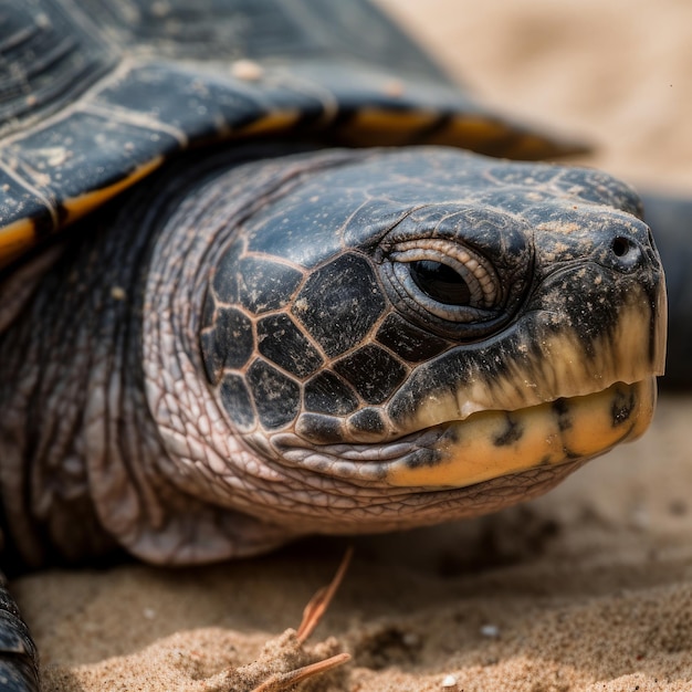 Zbliżenie głowy żółwia plażowego