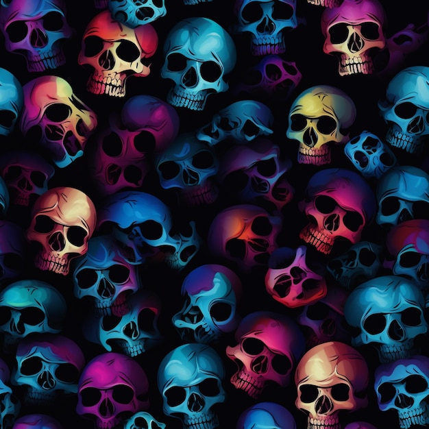Zdjęcie zbliżenie grupy czaszek o różnych kolorach generatywny ai