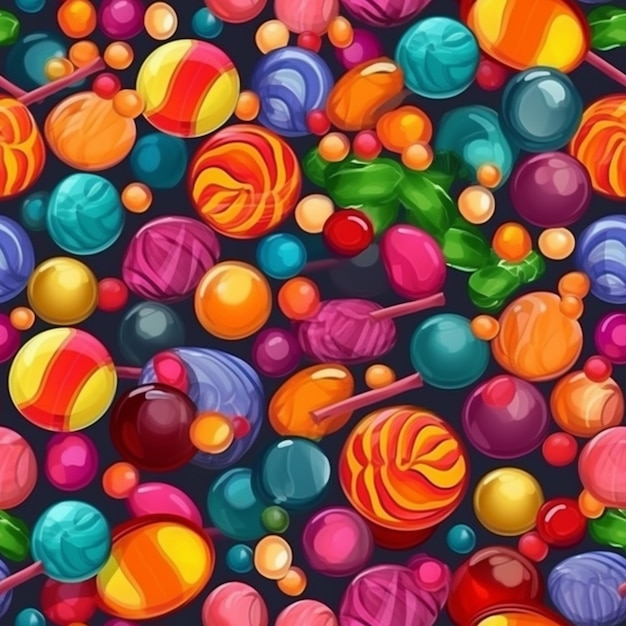 zbliżenie grupy kolorowych cukierków na czarnym tle generatywne ai