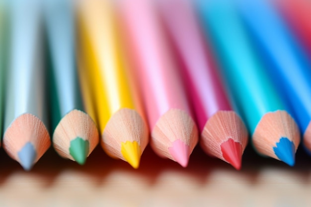 zbliżenie grupy kolorowych ołówków siedzących na stole generatywnej ai