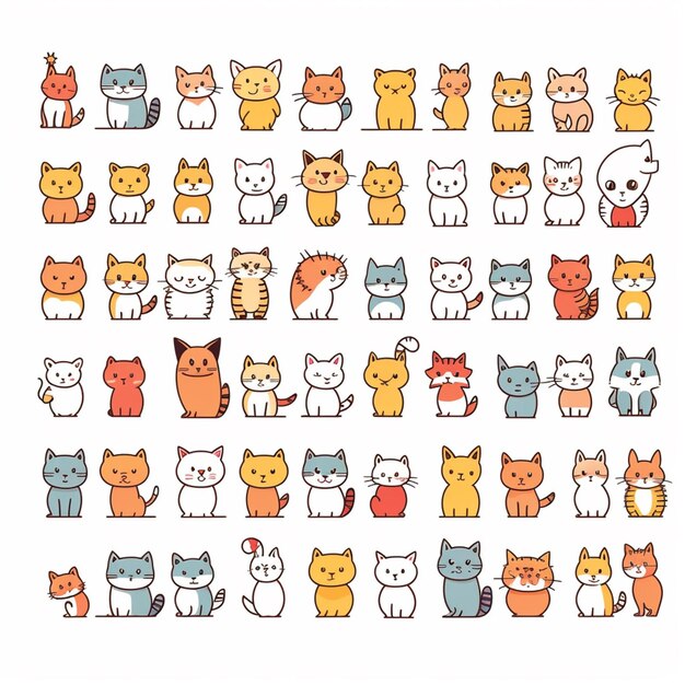 zbliżenie grupy kotów o różnych kolorach generatywnej AI