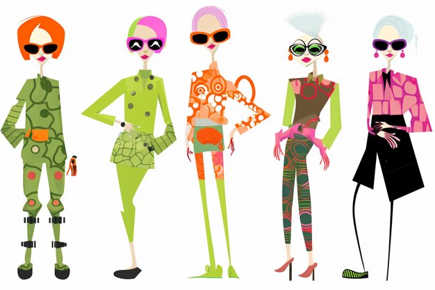 Zdjęcie zbliżenie grupy kreskówek z różnymi kolorowymi ubraniami generatywną ai