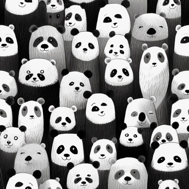 Zbliżenie grupy misiów panda z generatywnymi twarzami ai