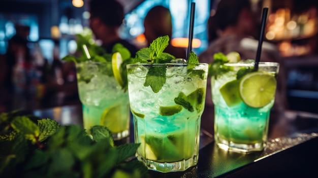 Zbliżenie grupy przyjaciół cheering mojito napoje