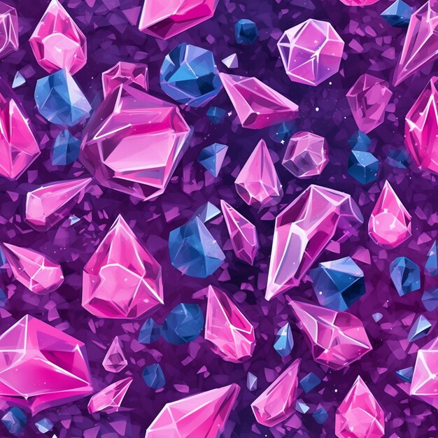 Zbliżenie grupy różowych i niebieskich kryształów generatywnych ai