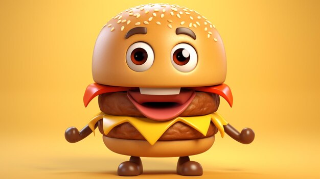 zbliżenie hamburgera z twarzą i językiem generującym sztuczną inteligencję