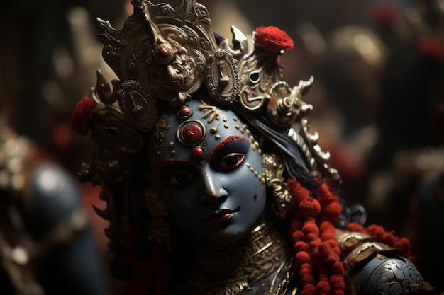 zbliżenie Hinduski z niebieskim makijażem i rudymi włosami