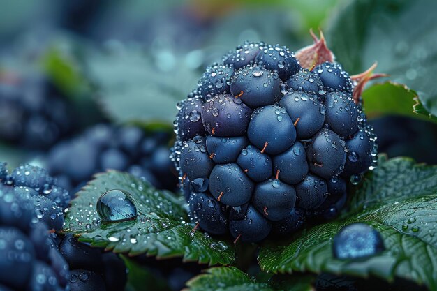 Zdjęcie zbliżenie jagody z kroplą rosy na niej