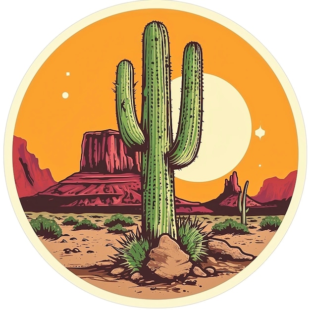Zbliżenie kaktusa na pustyni z zachodem słońca w tle