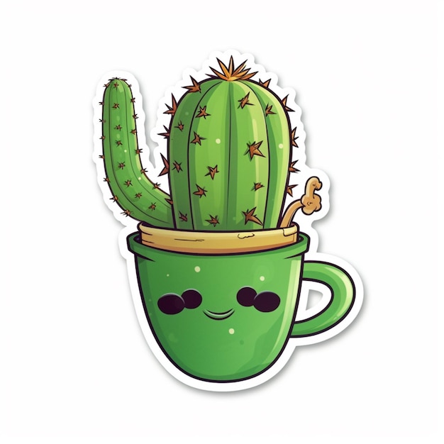 Zdjęcie zbliżenie kaktusa w filiżance z uśmiechniętą buźką generatywną ai