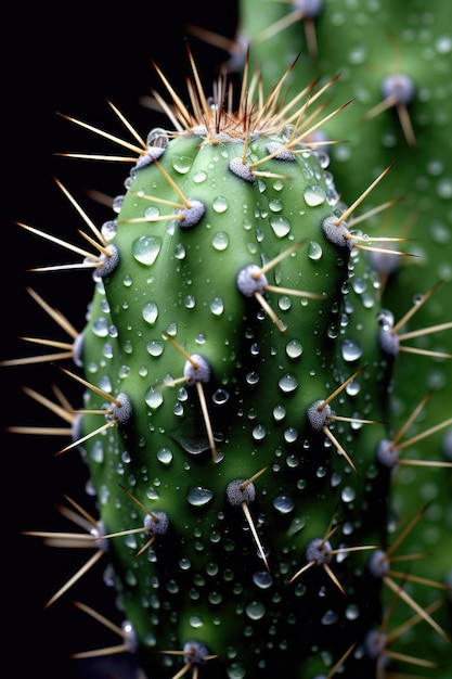 Zbliżenie kaktusa z kropelkami wody na nim