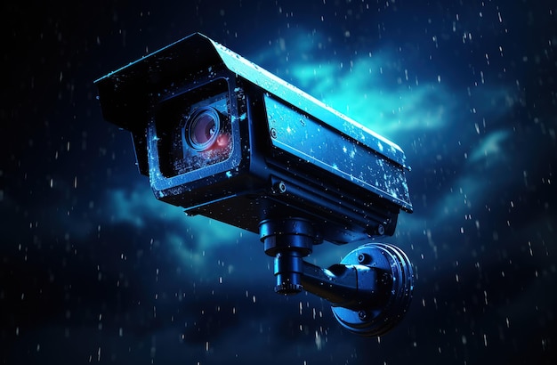 Zbliżenie kamery CCTV na niewyraźnym tle z przestrzenią do kopiowania