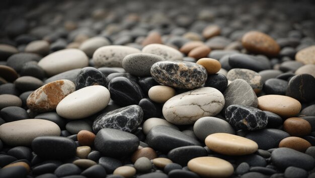 Zbliżenie kamieni żwirowych na plaży Czarne i białe kamienie