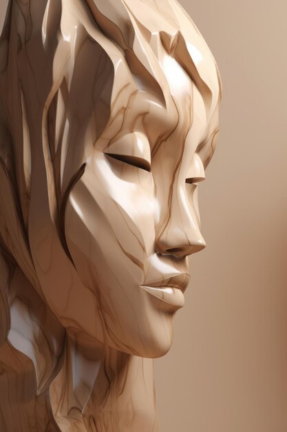 Zdjęcie zbliżenie kamiennej rzeźby twarzy kobiety na beżowym tle stworzonej przy użyciu technologii generatywnej ai