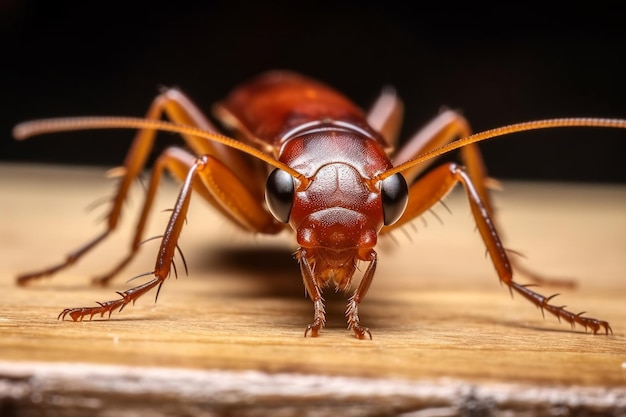 Zbliżenie karalucha na kawałku drewna makro obraz karalucha Generacyjna AI