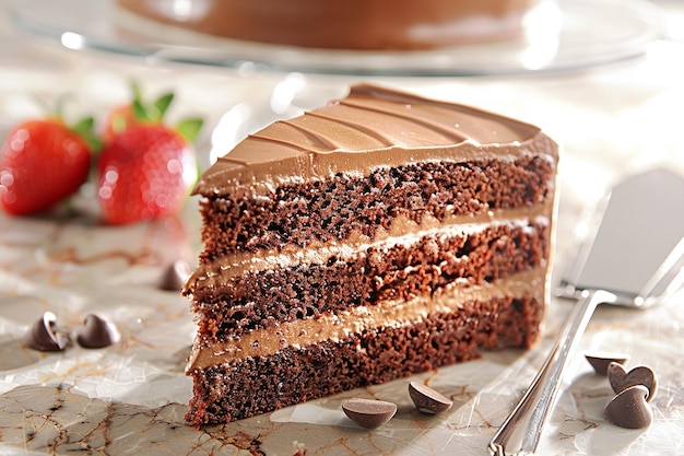Zbliżenie kawałka ciasta czekoladowego