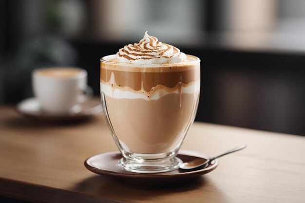 Zdjęcie zbliżenie kawy latte w szklanym kubku