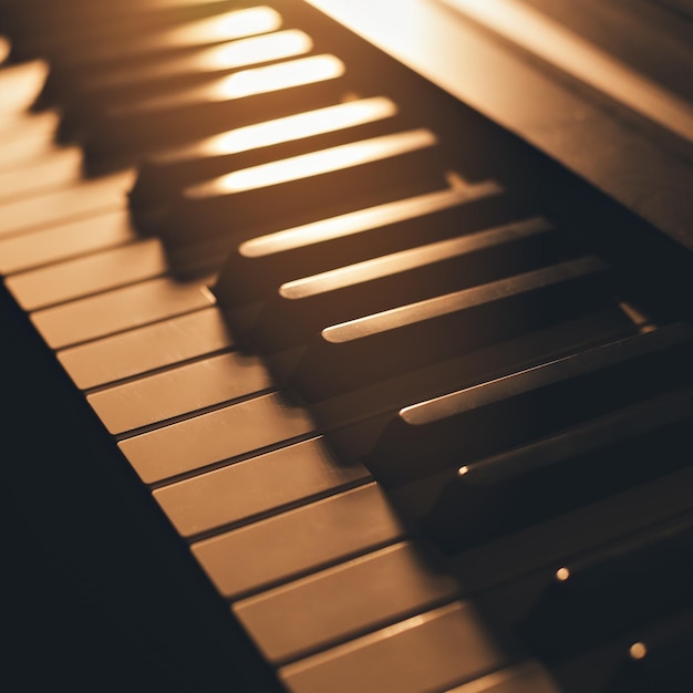 Zbliżenie klawiszy fortepianu Stylowy przyciemniony obraz Nauka gry na instrumencie muzycznym