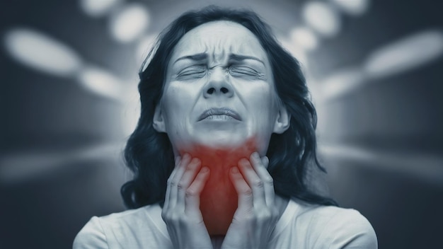 Zbliżenie kobiety cierpiącej na ból gardła