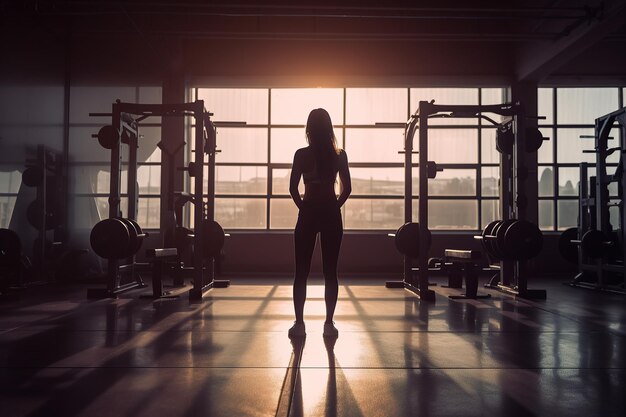 Zbliżenie kobiety samej w siłowni, która zamierza ćwiczyć sztuczną inteligencję.