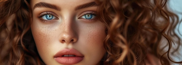 Zbliżenie kobiety z niebieskimi oczami