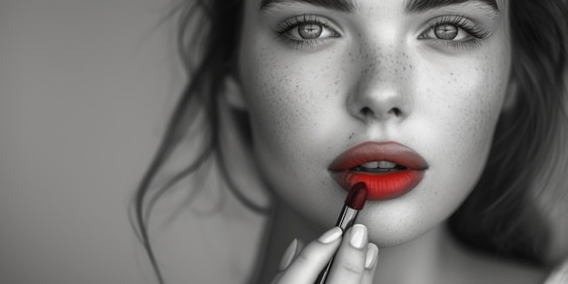 Zdjęcie zbliżenie kobiety z żywą szminką na ustach doskonałe dla projektów związanych z urodą i makijażem