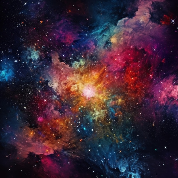 zbliżenie kolorowej galaktyki z gwiazdami i czarnym tłem generatywnej AI