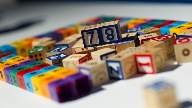Zdjęcie zbliżenie kolorowych bloków zabawek na stole