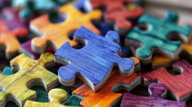 Zdjęcie zbliżenie kolorowych drewnianych puzzli