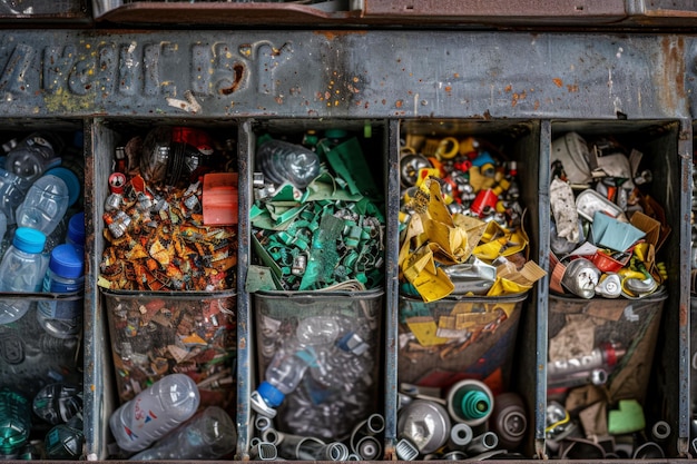 Zbliżenie kosza do recyklingu z sortowanymi materiałami