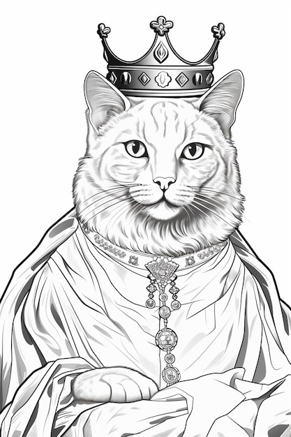 Zdjęcie zbliżenie kota noszącego koronę i szlafrok generatywny ai