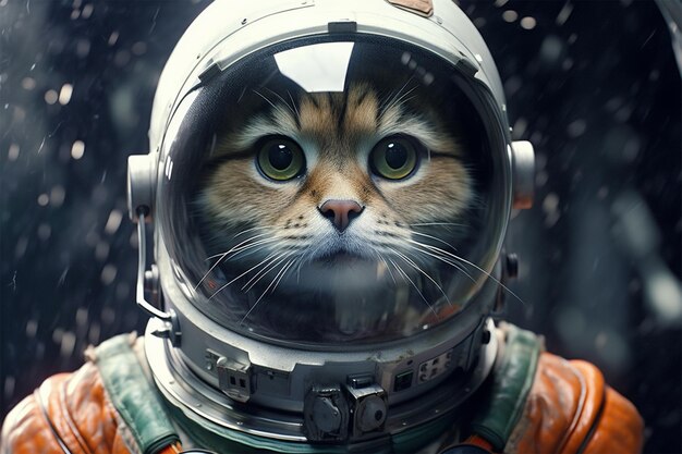 zbliżenie kota w skafandrze kosmicznym z zaskoczonym spojrzeniem