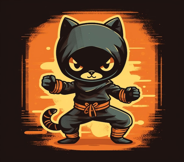 zbliżenie kota z kreskówki w stroju ninja generatywny ai