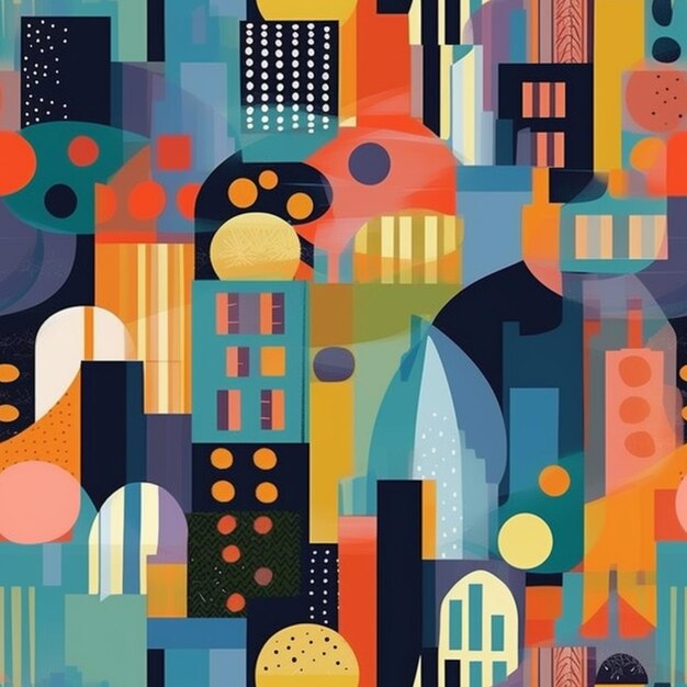 Zbliżenie krajobrazu miejskiego z wieloma różnorodnymi kolorowymi kształtami