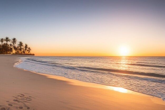 Zbliżenie krajobrazu plaży z piaskiem morskim z nieba o zachodzie słońca Generative AI