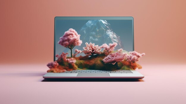 Zbliżenie kreatywnego projektanta z pustym białym modelem laptopa