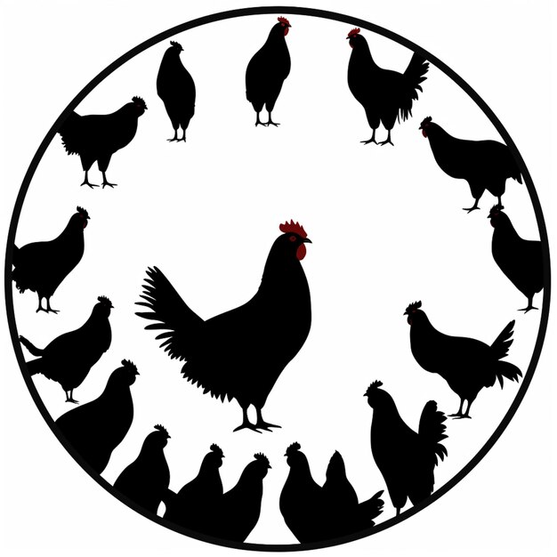 Zdjęcie zbliżenie kręgu kurczaków z kogutem w środku generatywny ai