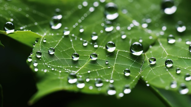 Zbliżenie krople rosy zielony liść tekstura tło natura Fotografia makro krople deszczu