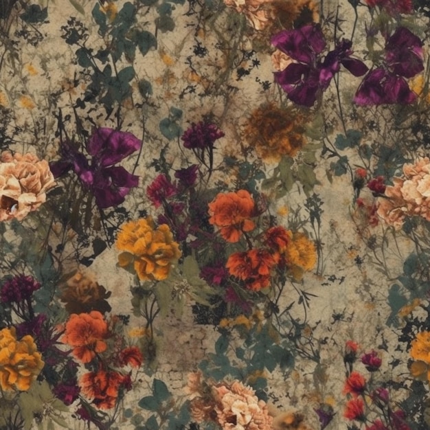 Zdjęcie zbliżenie kwiatowej tapety z wieloma różnymi kwiatami generatywnymi ai