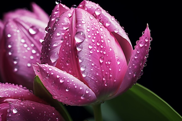 Zbliżenie kwiatu tulipana z kropelkami wody na płatkach