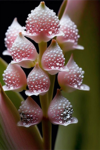 Zbliżenie kwiatu z kropelkami wody na nim generatywne ai