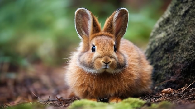 Zbliżenie ładny puszysty królik w lesie